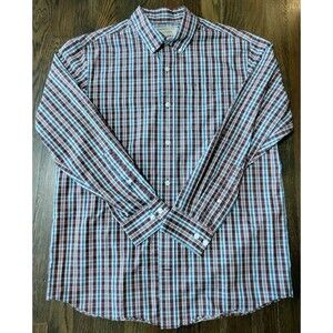 Duluth Trading Wrinklefighter Relaxed Fit Shirt Men's Med Burgundy Blue Plaid